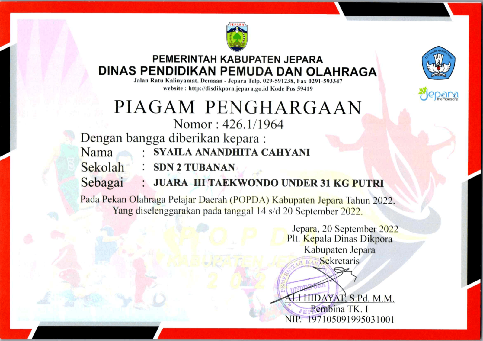 SYAILA ANANDHITA CAHYANI JUARA 3 PUTRI TAEKWONDO UNDER 31 KG PUTR SCAN FORMAT 200 1